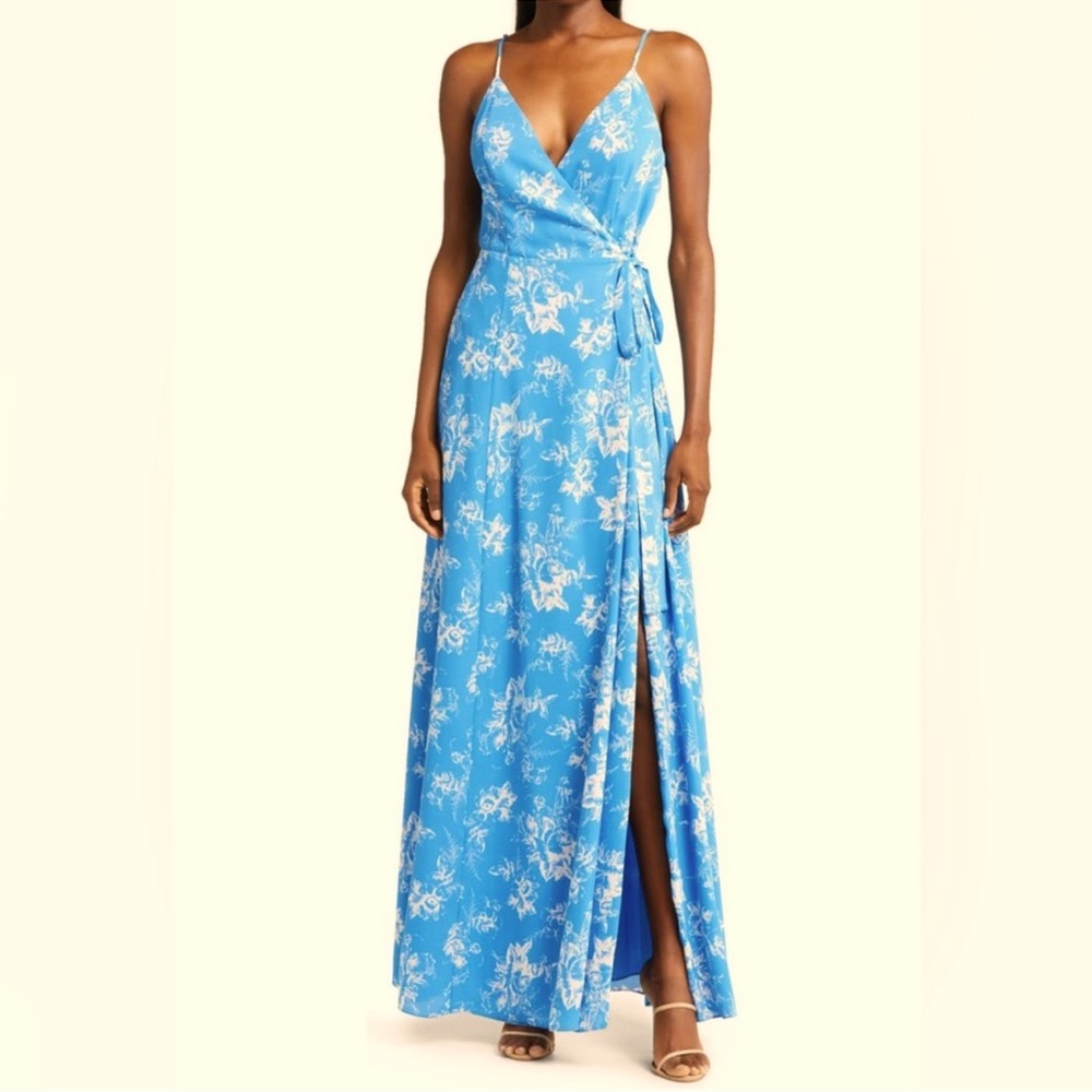 WAYF The Angelina Floral Wrap Dress - Ocean Toile